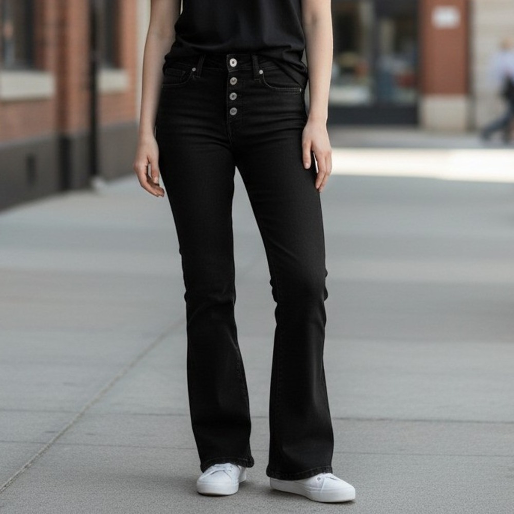 American Eagle Bootcut Flare Jeans Women 2/26x29.5 Black High Rise Button Fly